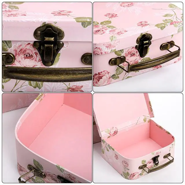 Alt view image 5 of 7 - 3 Pack Paperboard Suitcases Storage Box Decorative Storage Boxes Gift Boxes With Lids for Photo Storage Home Decoration, Wedding, Birthday, Anniversary, Pink