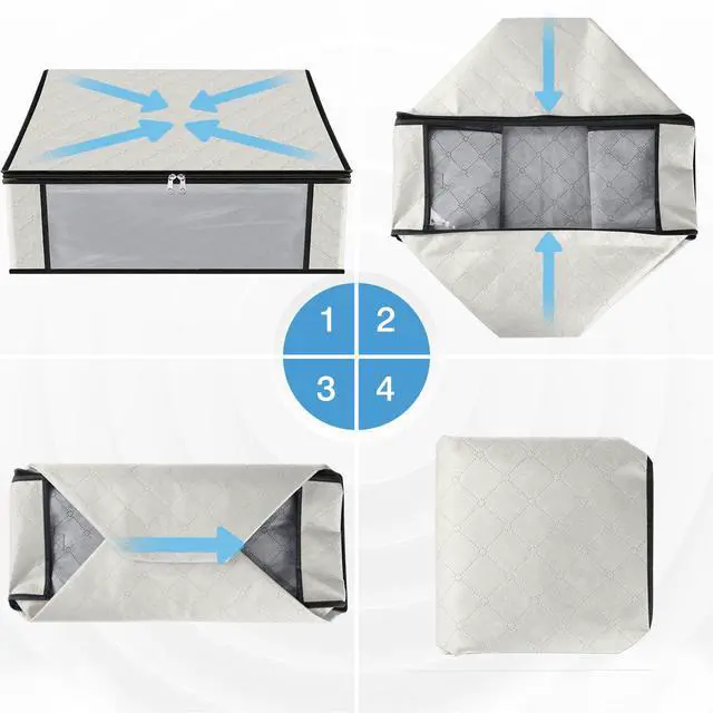 Alt view image 3 of 7 - 3-Pack Clothes Organizer Storage Bags, 35L Storage Bins, White | Foldable Storage Box Container with Zippers, Clear Window, Reinforced Handles for Closet, Dorm, Pillows, Bedding, Sweater