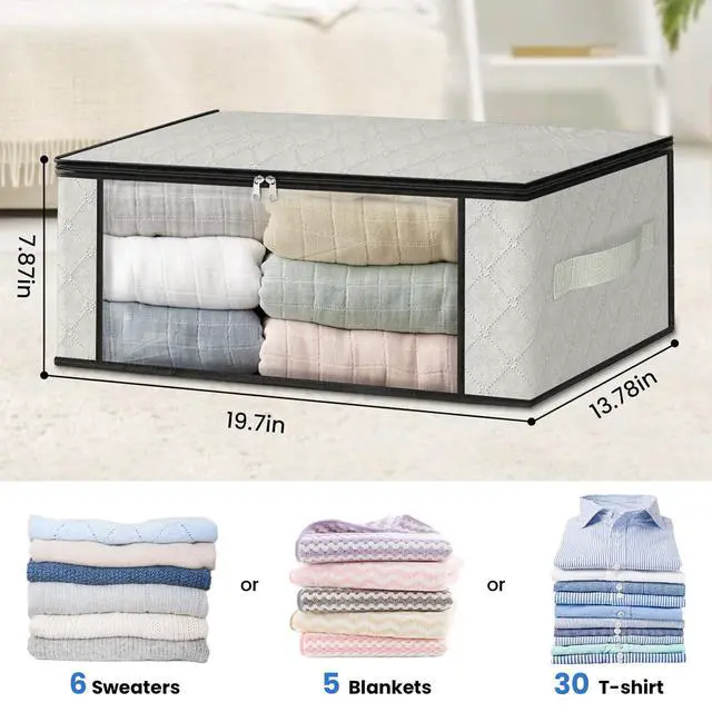 Alt view image 2 of 7 - 3-Pack Clothes Organizer Storage Bags, 35L Storage Bins, White | Foldable Storage Box Container with Zippers, Clear Window, Reinforced Handles for Closet, Dorm, Pillows, Bedding, Sweater