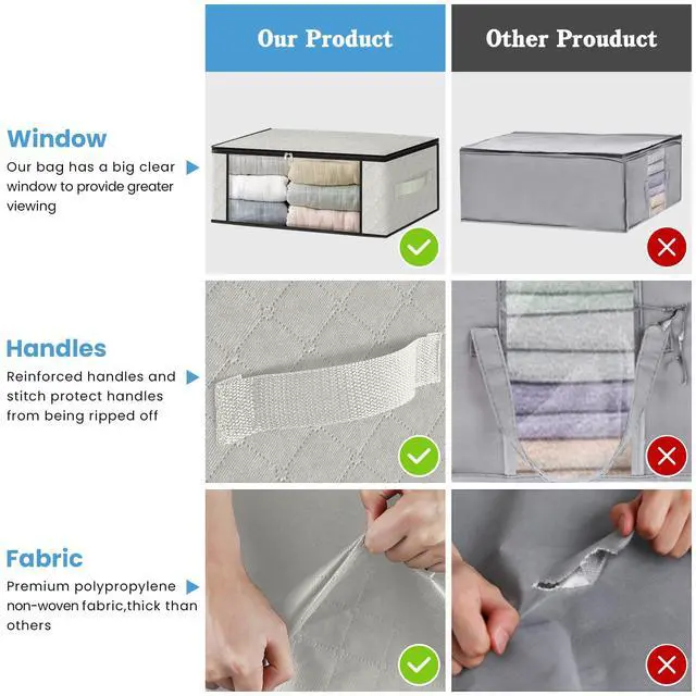 Alt view image 5 of 7 - 3-Pack Clothes Organizer Storage Bags, 35L Storage Bins, White | Foldable Storage Box Container with Zippers, Clear Window, Reinforced Handles for Closet, Dorm, Pillows, Bedding, Sweater
