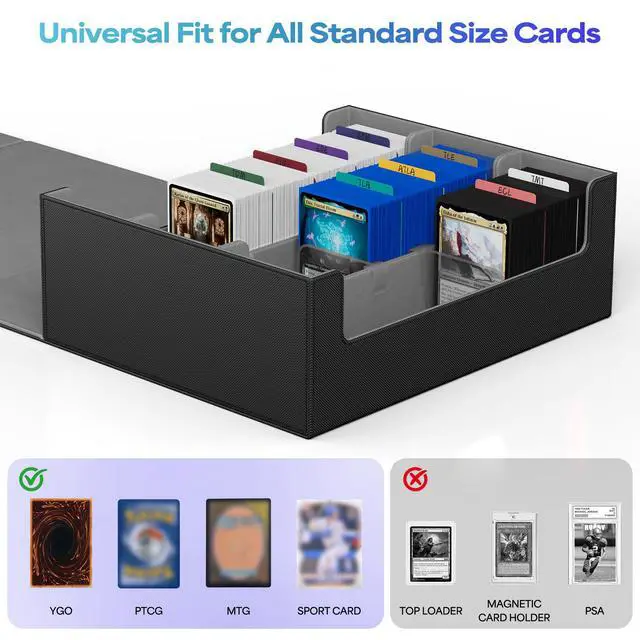 Alt view image 2 of 7 - Trading Card Storage Box for 1800+ Sleeved Cards, Bulk Card Storage | Magnetic Closure PU Leather Card Organizer with 10 Dividers & 3 Stoppers for MTG, PTCG, TCG, Sports Cards (Black)