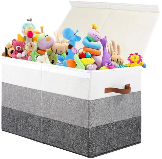 Main image of Toy Box Storage Chest with Divider, Large Sturdy Toy Bin Organizer Basket with Lid for Kids, Boys, Girls, Nursery, Living Room, Bedroom, Playroom, Closet, 25"x13" x16"(Gradient Grey)
