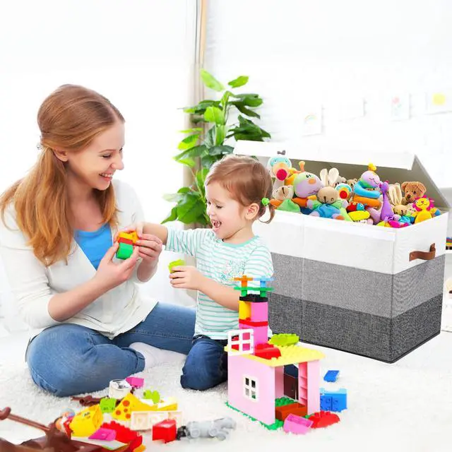 Alt view image 2 of 7 - Toy Box Storage Chest with Divider, Large Sturdy Toy Bin Organizer Basket with Lid for Kids, Boys, Girls, Nursery, Living Room, Bedroom, Playroom, Closet, 25"x13" x16"(Gradient Grey)
