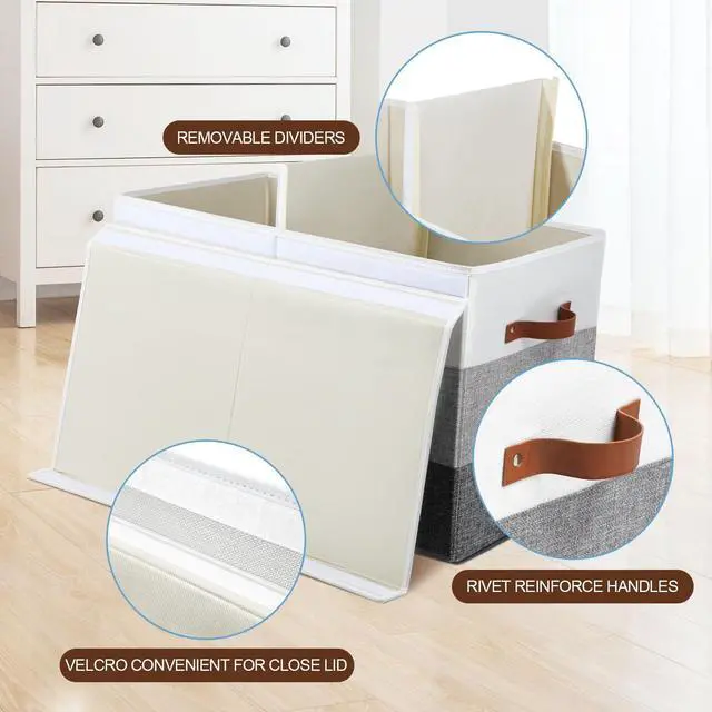 Alt view image 3 of 7 - Toy Box Storage Chest with Divider, Large Sturdy Toy Bin Organizer Basket with Lid for Kids, Boys, Girls, Nursery, Living Room, Bedroom, Playroom, Closet, 25"x13" x16"(Gradient Grey)