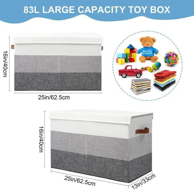 Alt view image 4 of 7 - Toy Box Storage Chest with Divider, Large Sturdy Toy Bin Organizer Basket with Lid for Kids, Boys, Girls, Nursery, Living Room, Bedroom, Playroom, Closet, 25"x13" x16"(Gradient Grey)