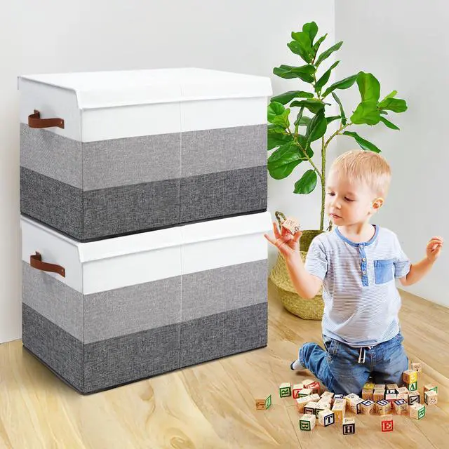 Alt view image 5 of 7 - Toy Box Storage Chest with Divider, Large Sturdy Toy Bin Organizer Basket with Lid for Kids, Boys, Girls, Nursery, Living Room, Bedroom, Playroom, Closet, 25"x13" x16"(Gradient Grey)