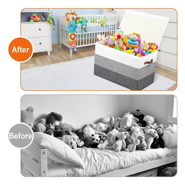 Alt view image 6 of 7 - Toy Box Storage Chest with Divider, Large Sturdy Toy Bin Organizer Basket with Lid for Kids, Boys, Girls, Nursery, Living Room, Bedroom, Playroom, Closet, 25"x13" x16"(Gradient Grey)