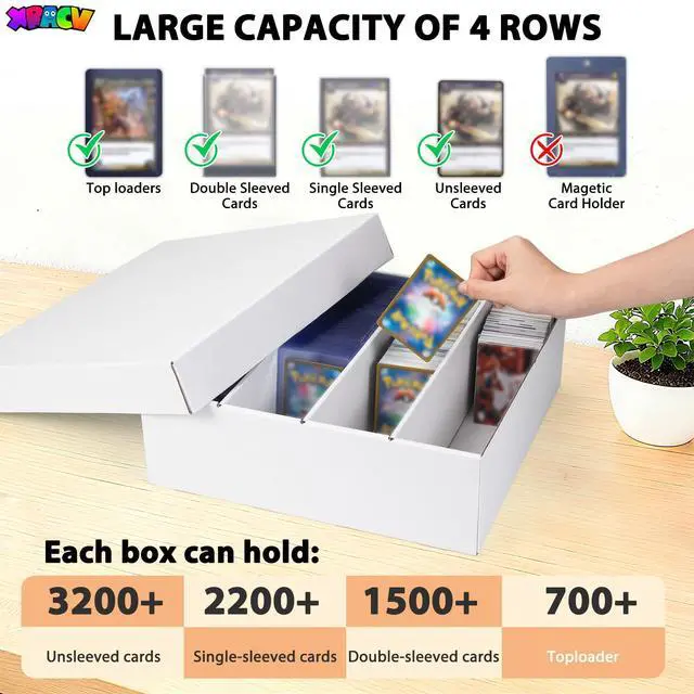 Alt view image 2 of 7 - 5-Pack Toploader Trading Card Storage Box, 4 Row 3200 Count Cardboard Box | Storage Box for Basketball/MTG/TCG/Sports/Game Cards Organizer and Collection (White)