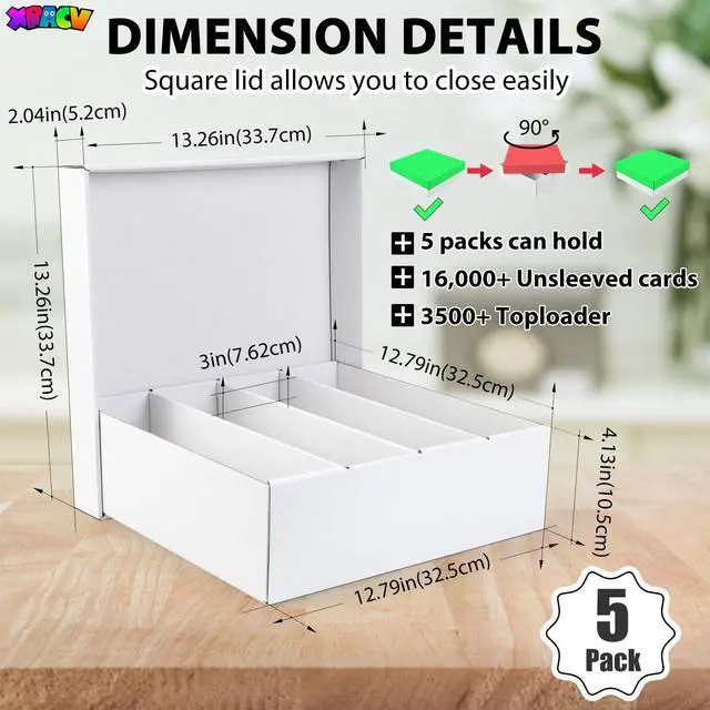 Alt view image 3 of 7 - 5-Pack Toploader Trading Card Storage Box, 4 Row 3200 Count Cardboard Box | Storage Box for Basketball/MTG/TCG/Sports/Game Cards Organizer and Collection (White)