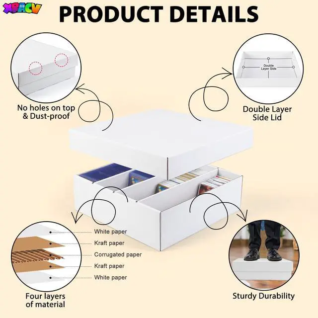 Alt view image 5 of 7 - 5-Pack Toploader Trading Card Storage Box, 4 Row 3200 Count Cardboard Box | Storage Box for Basketball/MTG/TCG/Sports/Game Cards Organizer and Collection (White)