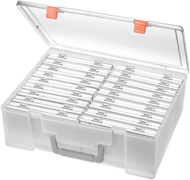 Main image of Photo Storage Box 4x6, 18 Inner Extra Large Organizer Acid-Free Photo Keeper Storage Case, Plastic Craft Storage Box for Stickers Stamps Seeds (Clear, 18 Boxes)