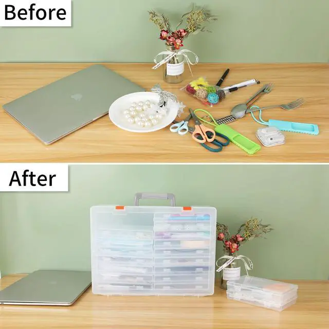Alt view image 5 of 7 - Photo Storage Box 4x6, 18 Inner Extra Large Organizer Acid-Free Photo Keeper Storage Case, Plastic Craft Storage Box for Stickers Stamps Seeds (Clear, 18 Boxes)