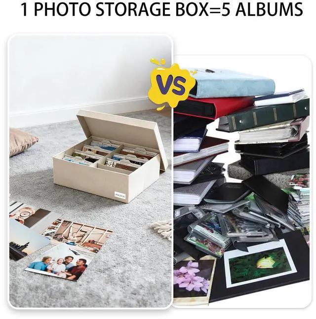 Alt view image 4 of 7 - Photo Storage Box 8x10, Decorative Photo Storage Containers With Lid | Acid Free Photo Storage Boxes, Linen Photo Organizers and Storage, Beige Scrapbook Picture Box, Fits 800 Photos