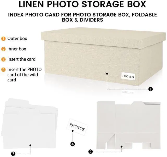 Alt view image 7 of 7 - Photo Storage Box 8x10, Decorative Photo Storage Containers With Lid | Acid Free Photo Storage Boxes, Linen Photo Organizers and Storage, Beige Scrapbook Picture Box, Fits 800 Photos