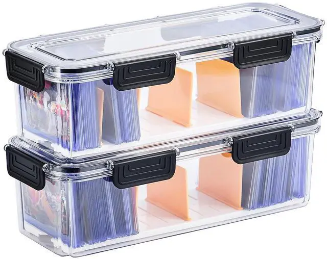 Main image of Trading Card Storage Box for Toploaders with Dividers, 2 Pack | Adjustable Dividers; Large Capacity; Hard-Plastic Protection; Airtight Closure