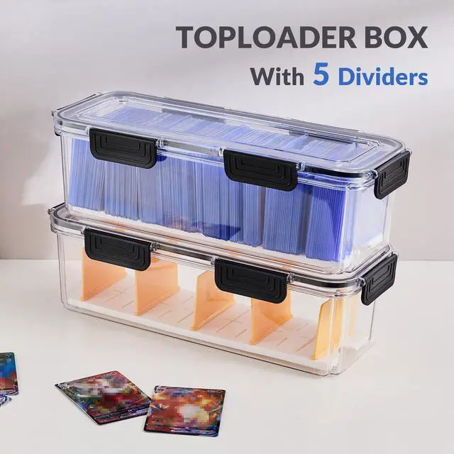 Alt view image 2 of 7 - Trading Card Storage Box for Toploaders with Dividers, 2 Pack | Adjustable Dividers; Large Capacity; Hard-Plastic Protection; Airtight Closure