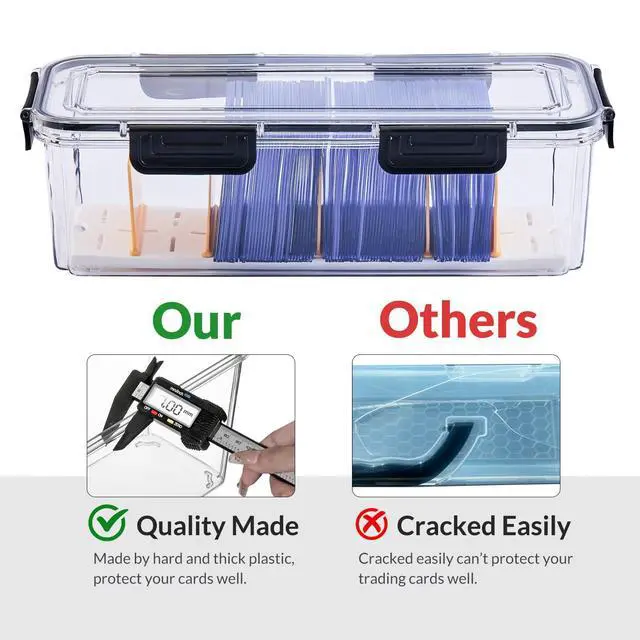 Alt view image 6 of 7 - Trading Card Storage Box for Toploaders with Dividers, 2 Pack | Adjustable Dividers; Large Capacity; Hard-Plastic Protection; Airtight Closure