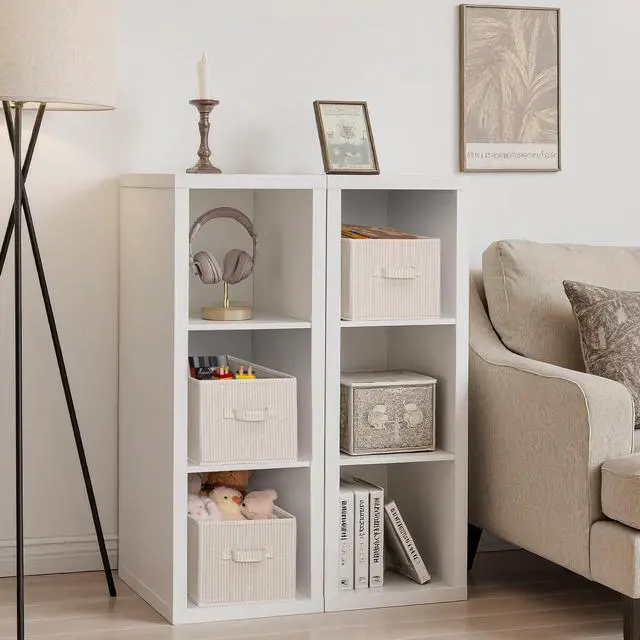 Alt view image 3 of 7 - Shelf Organizer Bins, Beige Stripes, 3-Pack, Large | Foldable Shelf Organizer Bins, Closet Storage Baskets for Clothes, Fabric Storage Bins for Shelves
