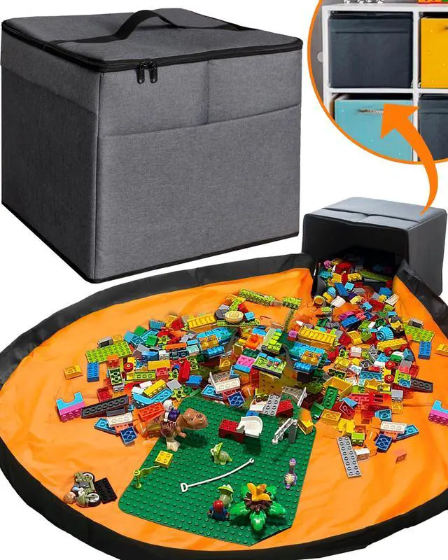 Main image of Toy Storage Organizer with Play Mat - Storage Bag/Box for Kids, Boys, Girls, Nursery, Playroom - Basket for Building Bricks/Blocks - Collapsible Fabric Cube Bin, 13"x13"x15"