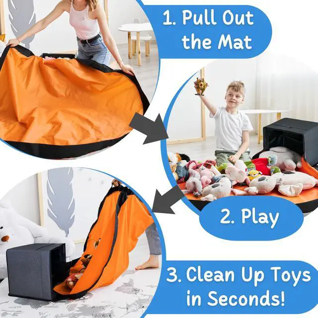 Alt view image 3 of 7 - Toy Storage Organizer with Play Mat - Storage Bag/Box for Kids, Boys, Girls, Nursery, Playroom - Basket for Building Bricks/Blocks - Collapsible Fabric Cube Bin, 13"x13"x15"