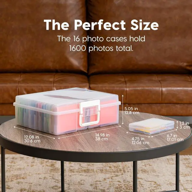 Alt view image 3 of 7 - Photo Storage Box |Made in USA| 16 Cases - Clear | Fits 4" x 6" Pictures / Built-In Handle / Organizing Containers for Tasks, Stickers, Ephemera & Flashcards
