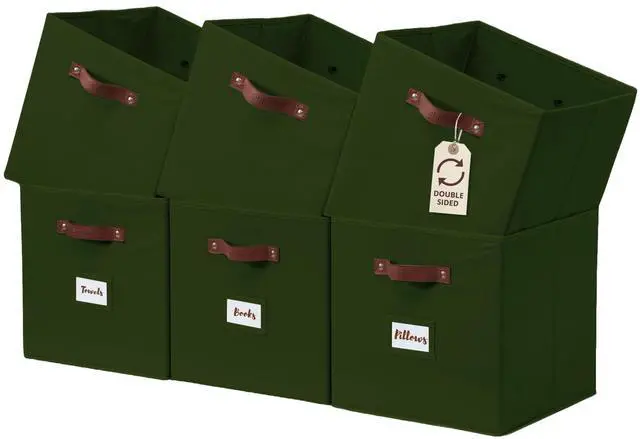 Main image of Storage Bins, Cube Storage Bin with Labels | 10.5" x 11" Fabric Storage Cubes for Shelves (6pcs, Olive Green)