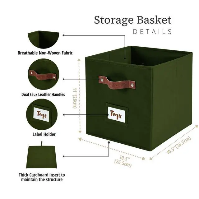 Alt view image 3 of 7 - Storage Bins, Cube Storage Bin with Labels | 10.5" x 11" Fabric Storage Cubes for Shelves (6pcs, Olive Green)