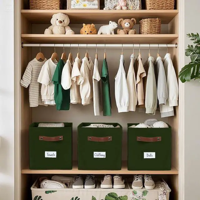 Alt view image 7 of 7 - Storage Bins, Cube Storage Bin with Labels | 10.5" x 11" Fabric Storage Cubes for Shelves (6pcs, Olive Green)