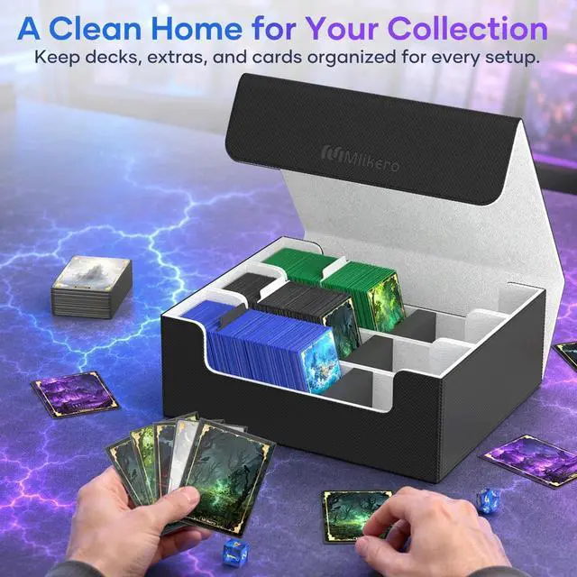 Alt view image 2 of 7 - Trading Card Storage Box, Bulk Card Storage for 1800+ Sleeved Cards, PU Leather Magnetic Closure Card Organizer with 10 Dividers & 3 Foam Stoppers, Fit for MTG, TCG and Sports Cards