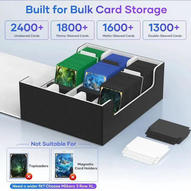 Alt view image 3 of 7 - Trading Card Storage Box, Bulk Card Storage for 1800+ Sleeved Cards, PU Leather Magnetic Closure Card Organizer with 10 Dividers & 3 Foam Stoppers, Fit for MTG, TCG and Sports Cards