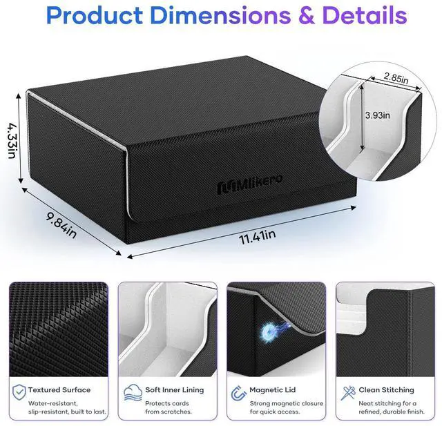 Alt view image 6 of 7 - Trading Card Storage Box, Bulk Card Storage for 1800+ Sleeved Cards, PU Leather Magnetic Closure Card Organizer with 10 Dividers & 3 Foam Stoppers, Fit for MTG, TCG and Sports Cards