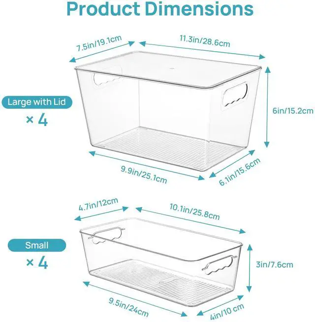 Alt view image 2 of 7 - 8 Pack Clear Storage Bins with Lid Set for Pantry Organizer | 4 Large and 4 Small Plastic Pantry Storage Bins with Handle, Storage Containers for Pantry, Kitchen, Fridge, Cabinet