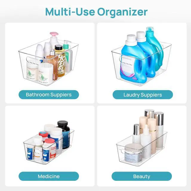 Alt view image 7 of 7 - 8 Pack Clear Storage Bins with Lid Set for Pantry Organizer | 4 Large and 4 Small Plastic Pantry Storage Bins with Handle, Storage Containers for Pantry, Kitchen, Fridge, Cabinet