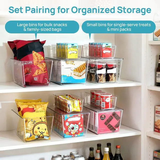 Alt view image 3 of 7 - 8 Pack Clear Storage Bins with Lid Set for Pantry Organizer | 4 Large and 4 Small Plastic Pantry Storage Bins with Handle, Storage Containers for Pantry, Kitchen, Fridge, Cabinet