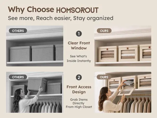Alt view image 6 of 7 - Large Closet Storage Organizer - Clothes Storage Bins with Handles & Window, Collapsible Decorative Boxes with Lids, Fabric Containers for Living Room, Dorm, 2 Pack, Beige