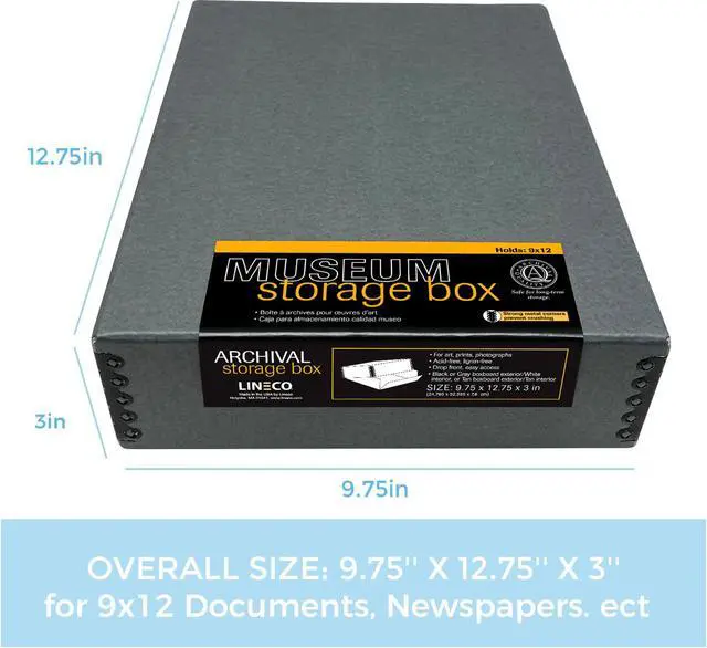 Alt view image 2 of 7 - Museum Archival Storage Box, Drop Front, 9.75x12.75x3 in, Gray | Acid-Free with Metal Edge, Preserves Picture Longevity, Organize Photos, Newspapers, Prints, Documents, Crafts, DIY