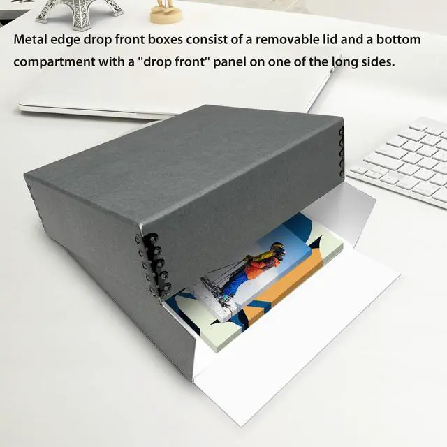 Alt view image 4 of 7 - Museum Archival Storage Box, Drop Front, 9.75x12.75x3 in, Gray | Acid-Free with Metal Edge, Preserves Picture Longevity, Organize Photos, Newspapers, Prints, Documents, Crafts, DIY