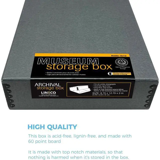 Alt view image 6 of 7 - Museum Archival Storage Box, Drop Front, 9.75x12.75x3 in, Gray | Acid-Free with Metal Edge, Preserves Picture Longevity, Organize Photos, Newspapers, Prints, Documents, Crafts, DIY