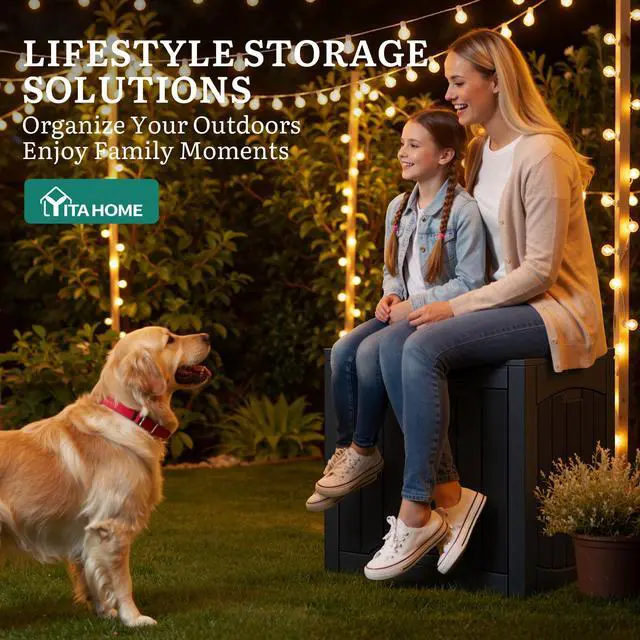 Alt view image 3 of 7 - Outdoor Resin Storage Box 31 Gal | Water-resistant Patio Deck Box Outdoor Storage Box for Pillows, Garden Equipment, Securely Lockable, Black