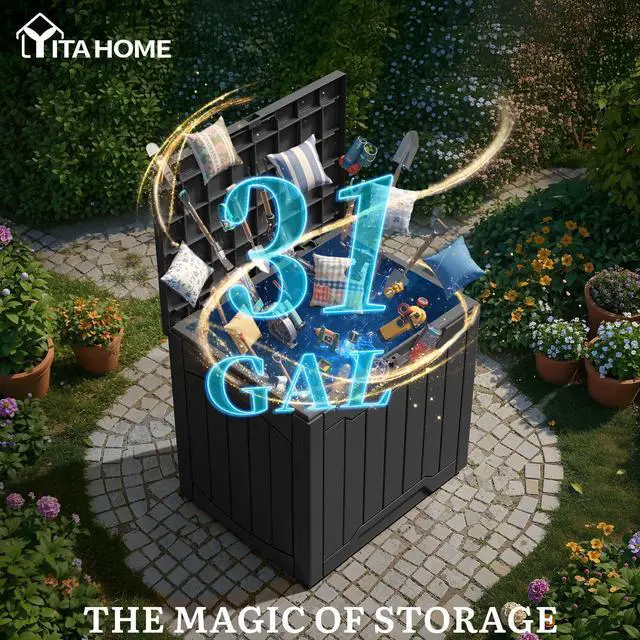 Alt view image 4 of 7 - Outdoor Resin Storage Box 31 Gal | Water-resistant Patio Deck Box Outdoor Storage Box for Pillows, Garden Equipment, Securely Lockable, Black
