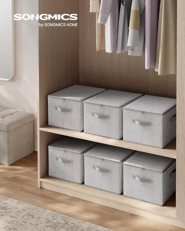Alt view image 2 of 6 - Set of 3 Foldable Storage Organizer Boxes with Zipper Lids | Clothes Organizer with Handles, 31 Quart, Dove Gray, TINA Collection URZB003W01