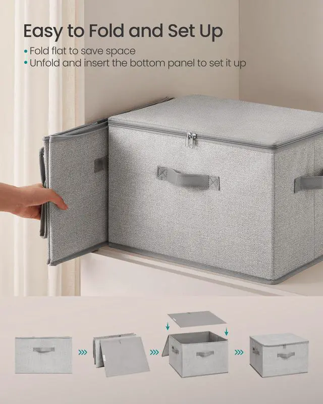 Alt view image 4 of 6 - Set of 3 Foldable Storage Organizer Boxes with Zipper Lids | Clothes Organizer with Handles, 31 Quart, Dove Gray, TINA Collection URZB003W01