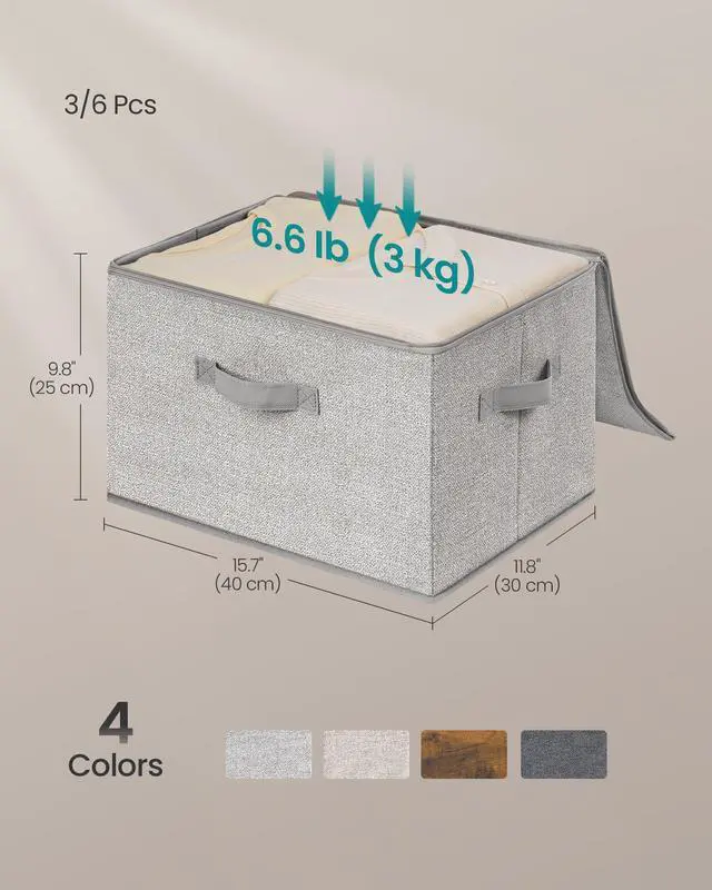 Alt view image 6 of 6 - Set of 3 Foldable Storage Organizer Boxes with Zipper Lids | Clothes Organizer with Handles, 31 Quart, Dove Gray, TINA Collection URZB003W01