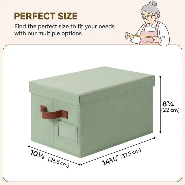 Alt view image 5 of 7 - Storage Bins with Lids, Decorative Storage Boxes with Lids | Storage Box with Dust Cover, Handles & Lable, Collapsible, Ideal for Closet Clothes Blanket Toys, Medium, Green&Brown, 3-Pack