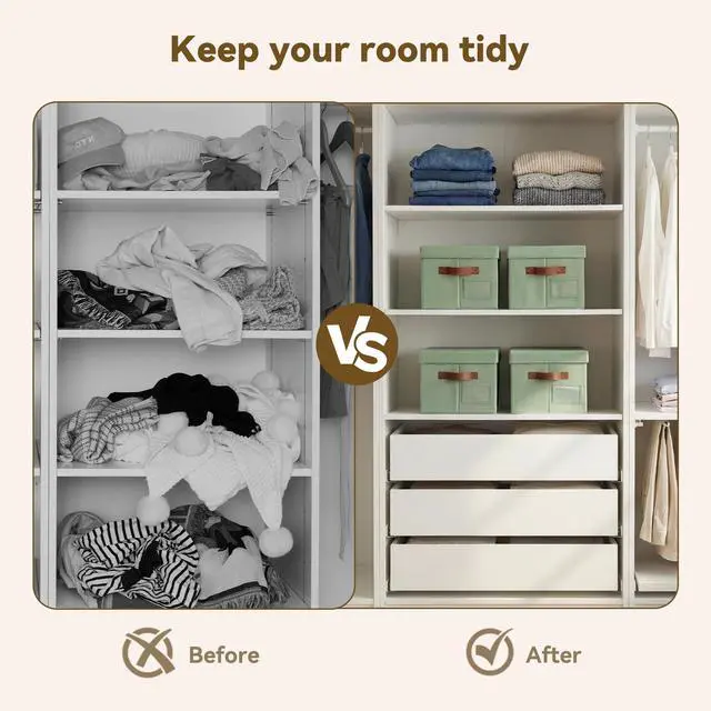 Alt view image 4 of 7 - Storage Bins with Lids, Decorative Storage Boxes with Lids | Storage Box with Dust Cover, Handles & Lable, Collapsible, Ideal for Closet Clothes Blanket Toys, Medium, Green&Brown, 3-Pack