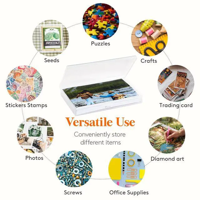 Alt view image 2 of 7 - 16 Pcs Photo Storage Box for 4"x 6" Pictures, Acid-Free, Clear | 1 Pcs Transport Outter Case with Handle& Labels, Container for Cards, Sticker, Seed, Scrapbooking, Craft, Classroom Supplies