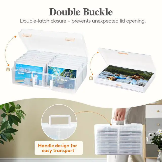 Alt view image 6 of 7 - 16 Pcs Photo Storage Box for 4"x 6" Pictures, Acid-Free, Clear | 1 Pcs Transport Outter Case with Handle& Labels, Container for Cards, Sticker, Seed, Scrapbooking, Craft, Classroom Supplies