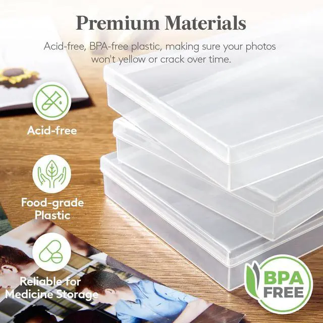Alt view image 5 of 7 - 16 Pcs Photo Storage Box for 4"x 6" Pictures, Acid-Free, Clear | 1 Pcs Transport Outter Case with Handle& Labels, Container for Cards, Sticker, Seed, Scrapbooking, Craft, Classroom Supplies