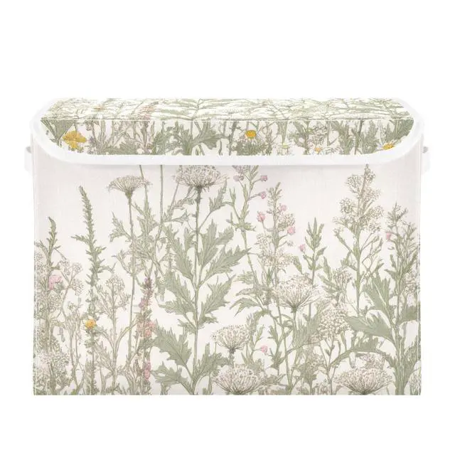 Alt view image 7 of 7 - Vintage Colorful Herbs and Wild Flowers Floral Storage Bins with Lids and Carrying Handle,Foldable Storage Boxes Organizer Containers Baskets Cube with Cover for Home Bedroom Closet Office
