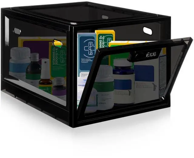 Main image of Medication Lock Box with Code, 12.6L Large Lockable Storage Box for Medicine, Snacks, Phone, and Electronics - BPA-Free, Clear Design with Charger Holes for Home, Office, Dorm, and Fridge
